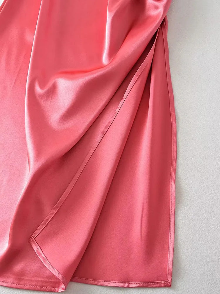 Solid Color Summer Sexy Strap A Line Side Split Dress