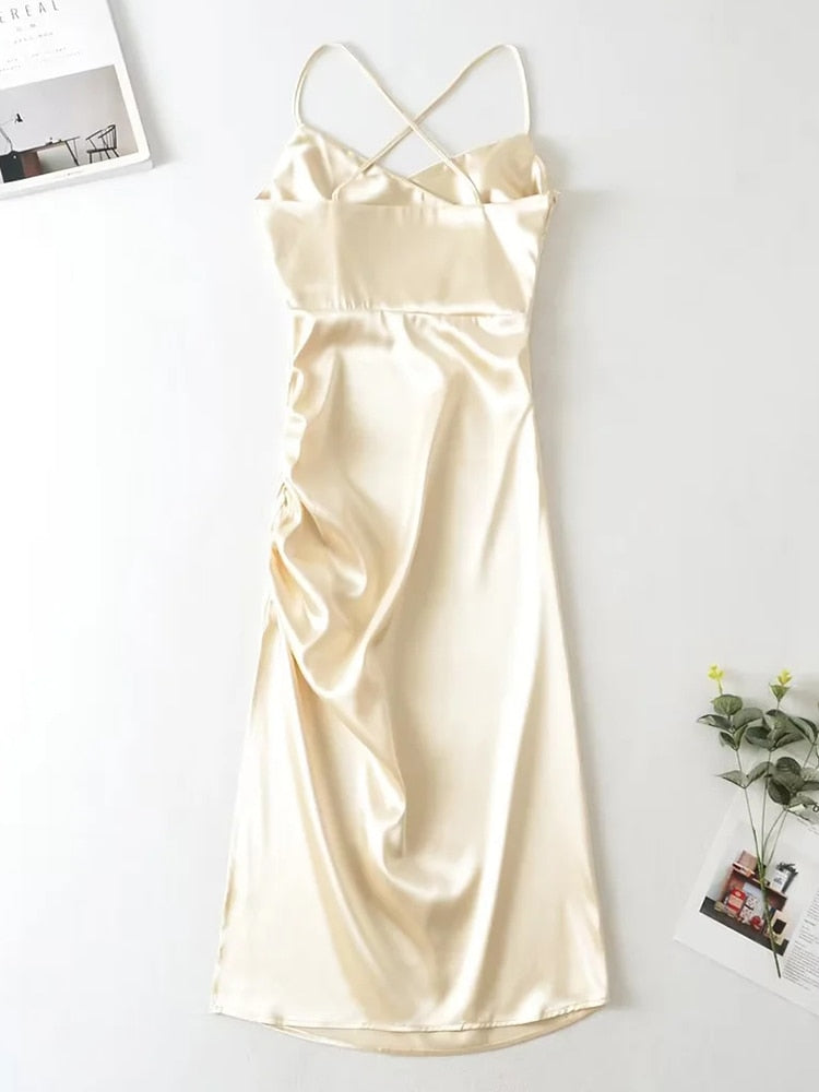 Solid Color Summer Sexy Strap A Line Side Split Dress