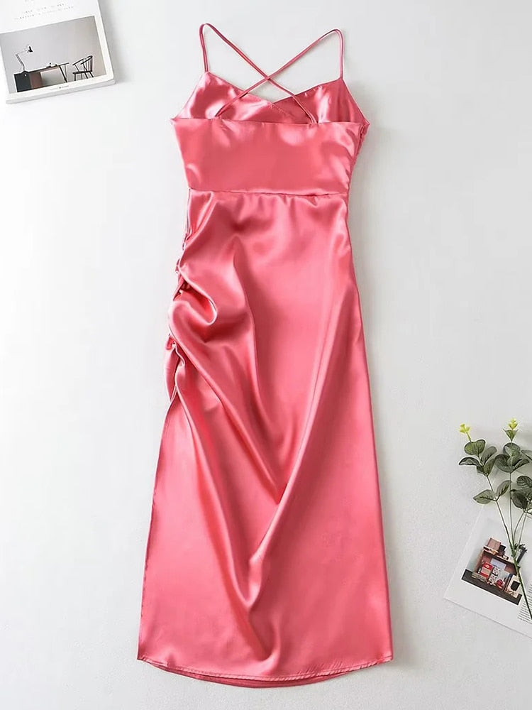 Solid Color Summer Sexy Strap A Line Side Split Dress