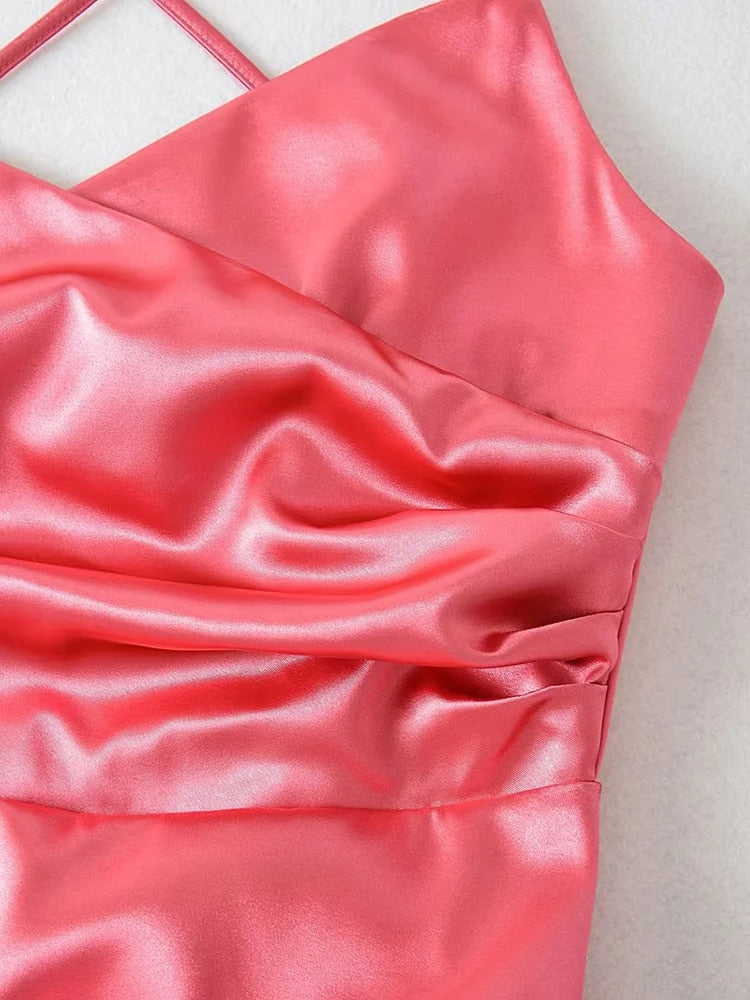 Solid Color Summer Sexy Strap A Line Side Split Dress