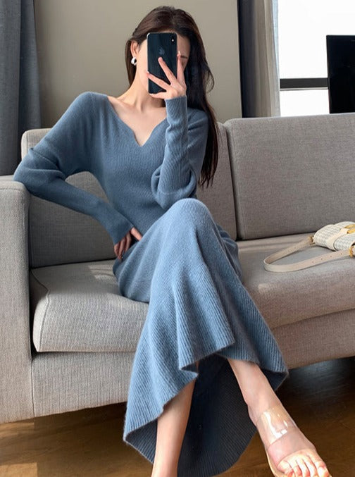 Angel Soft Knitted V-Neck Fishtail Dress