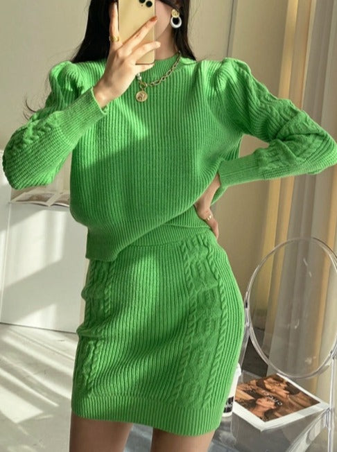 Knitted Sweater Hip Skirt Two-Piece Set