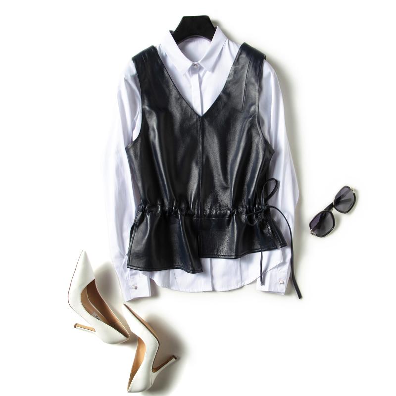 Leather Vest Women V Neck A Line  Elegant Jacket
