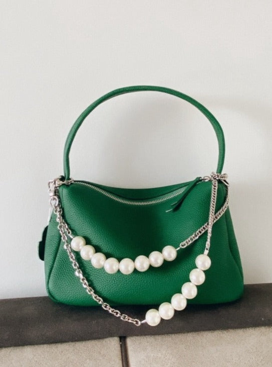 Soft Genuine Leather Pearl Chains Crossbody Bags