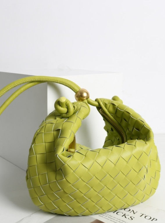 Genuine Leather Weave Metal Ball Shoulder Bag