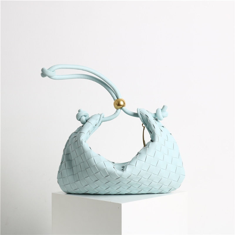 Genuine Leather Weave Metal Ball Shoulder Bag