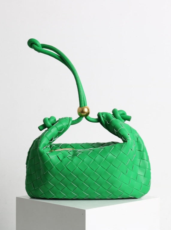 Genuine Leather Weave Metal Ball Shoulder Bag