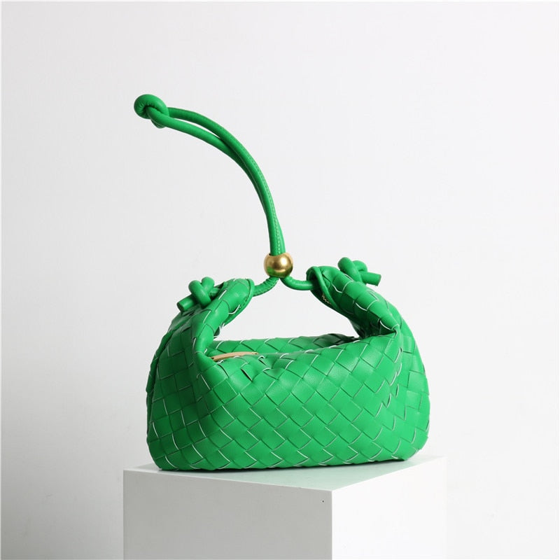 Genuine Leather Weave Metal Ball Shoulder Bag