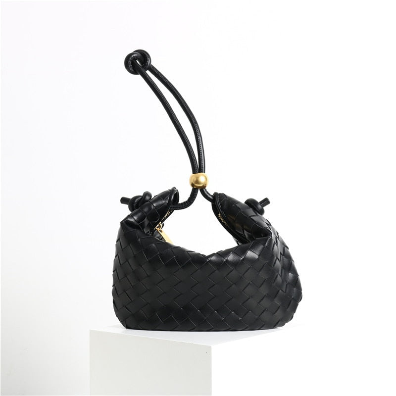 Genuine Leather Weave Metal Ball Shoulder Bag
