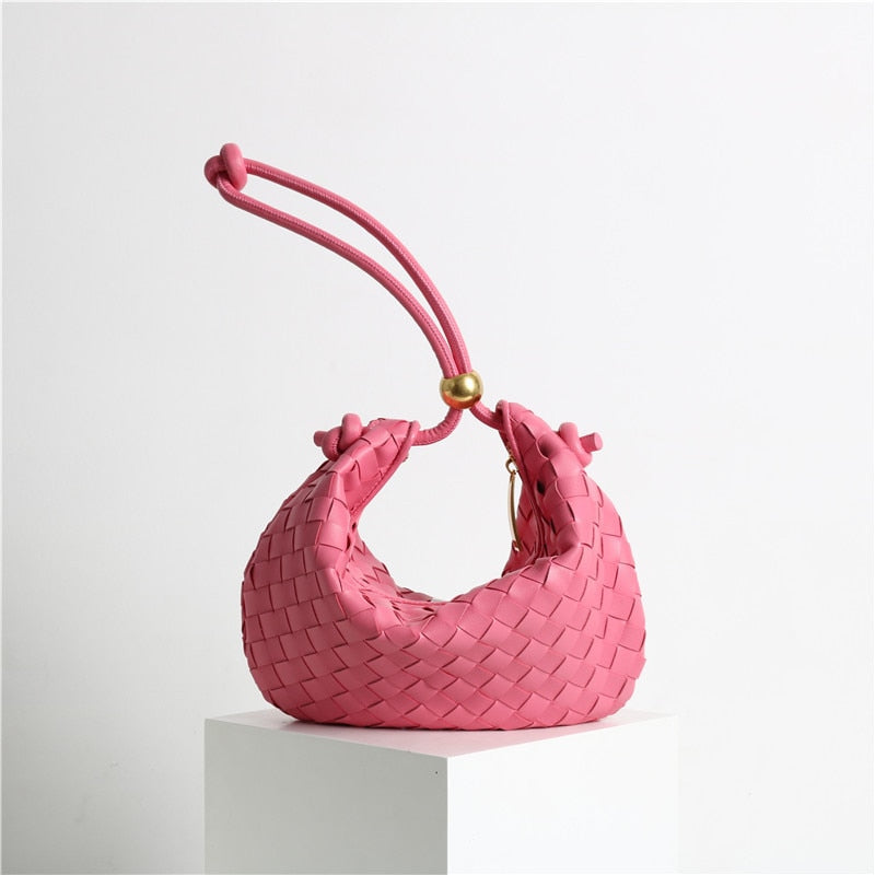 Genuine Leather Weave Metal Ball Shoulder Bag