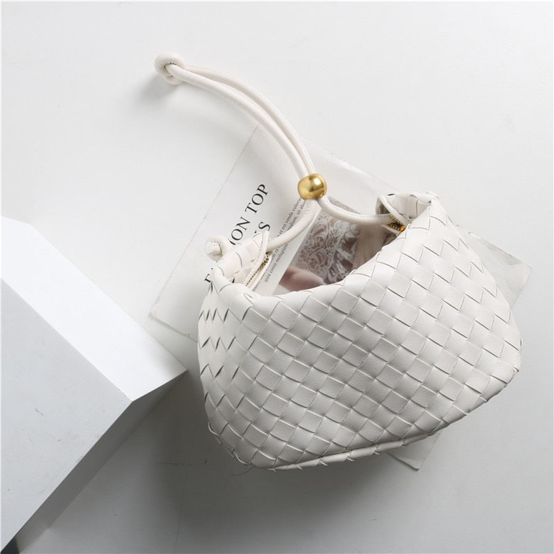 Genuine Leather Weave Metal Ball Shoulder Bag