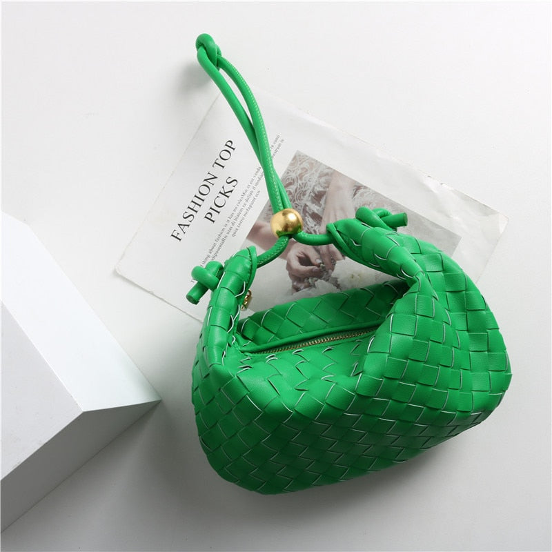 Genuine Leather Weave Metal Ball Shoulder Bag