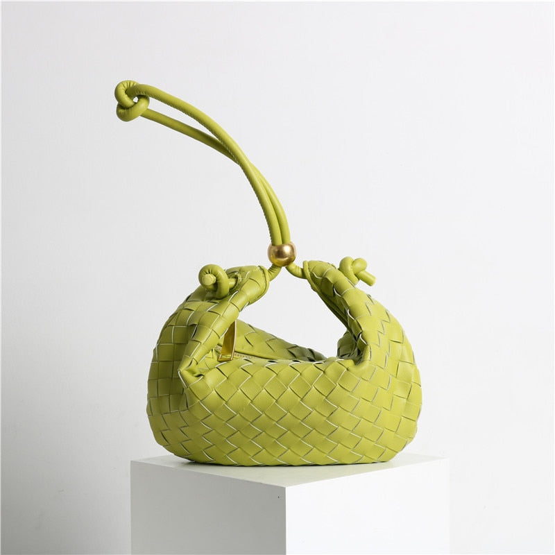 Genuine Leather Weave Metal Ball Shoulder Bag