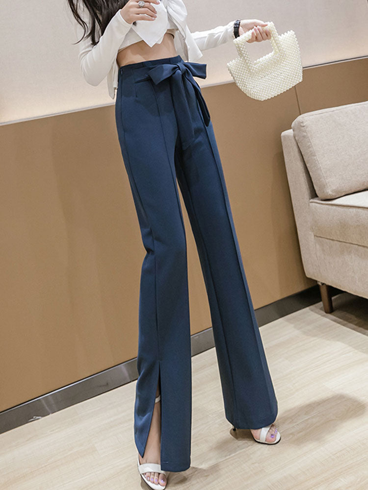 Elastic High Waist Bow Tie Casual Pants