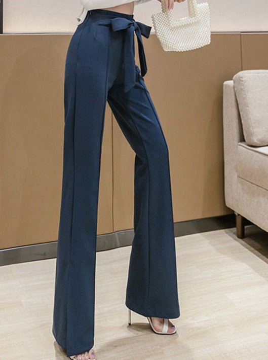 Elastic High Waist Bow Tie Casual Pants