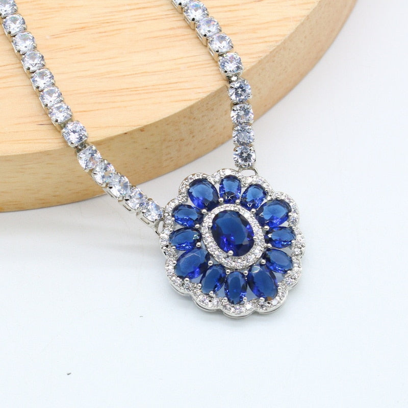 925 StampBlue Stones Necklace Earring Set