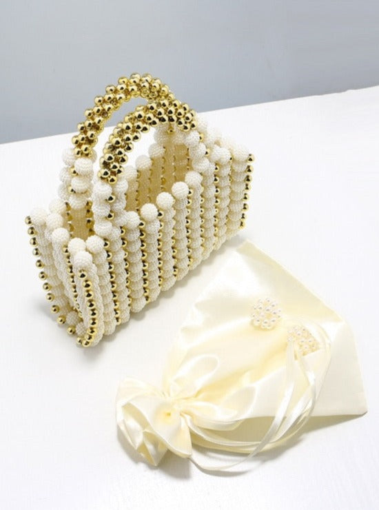Beading Hollow Out Style Bucket Design Evening Pearl Clutch