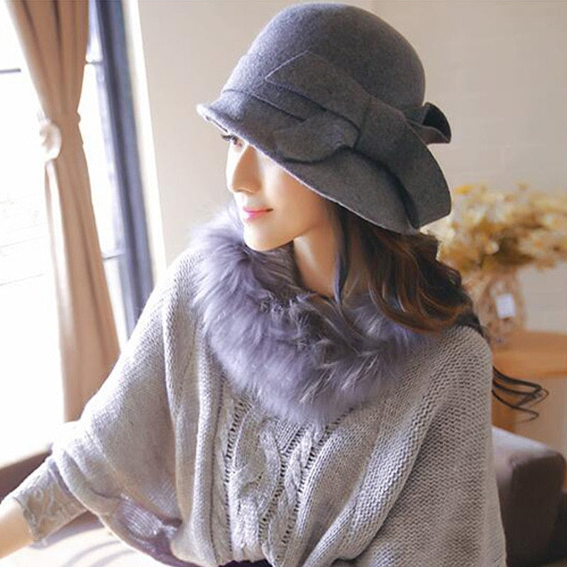 British Style Woolen Bow Tie Caps