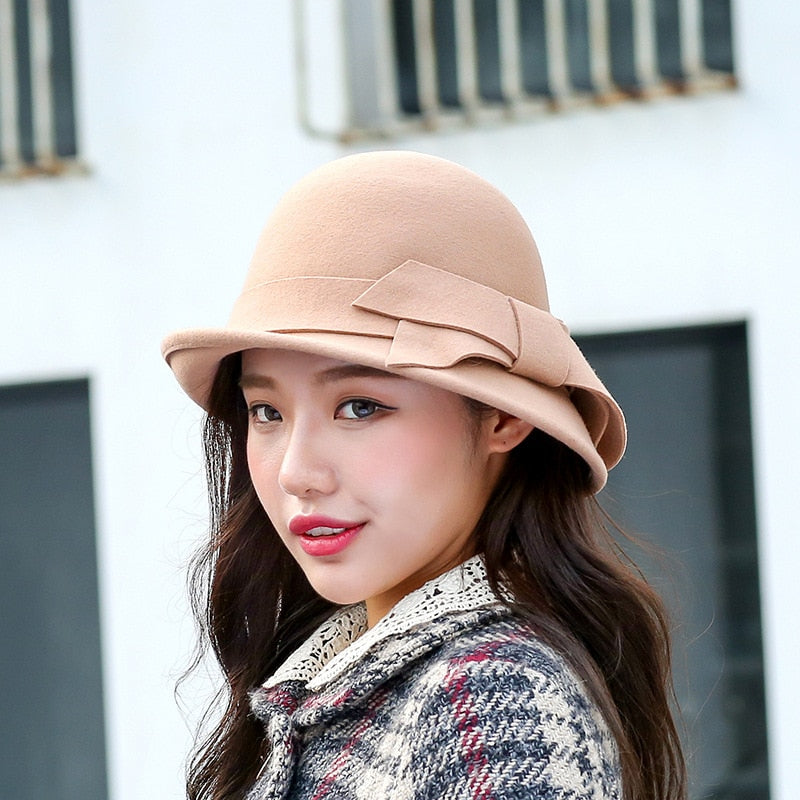 British Style Woolen Bow Tie Caps
