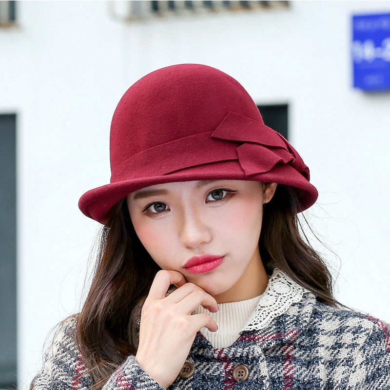 British Style Woolen Bow Tie Caps