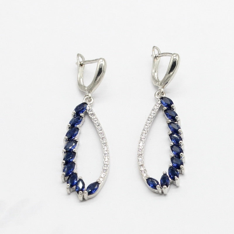 Blue Stones Earrings Bracelet Rings Necklace Pendant Gift Box Jewelry Sets
