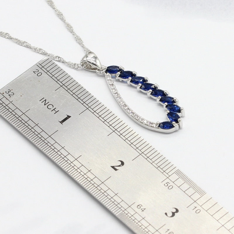 Blue Stones Earrings Bracelet Rings Necklace Pendant Gift Box Jewelry Sets