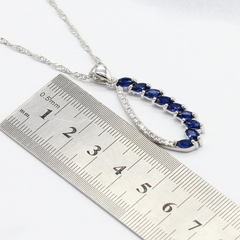 Blue Stones Earrings Bracelet Rings Necklace Pendant Gift Box Jewelry Sets
