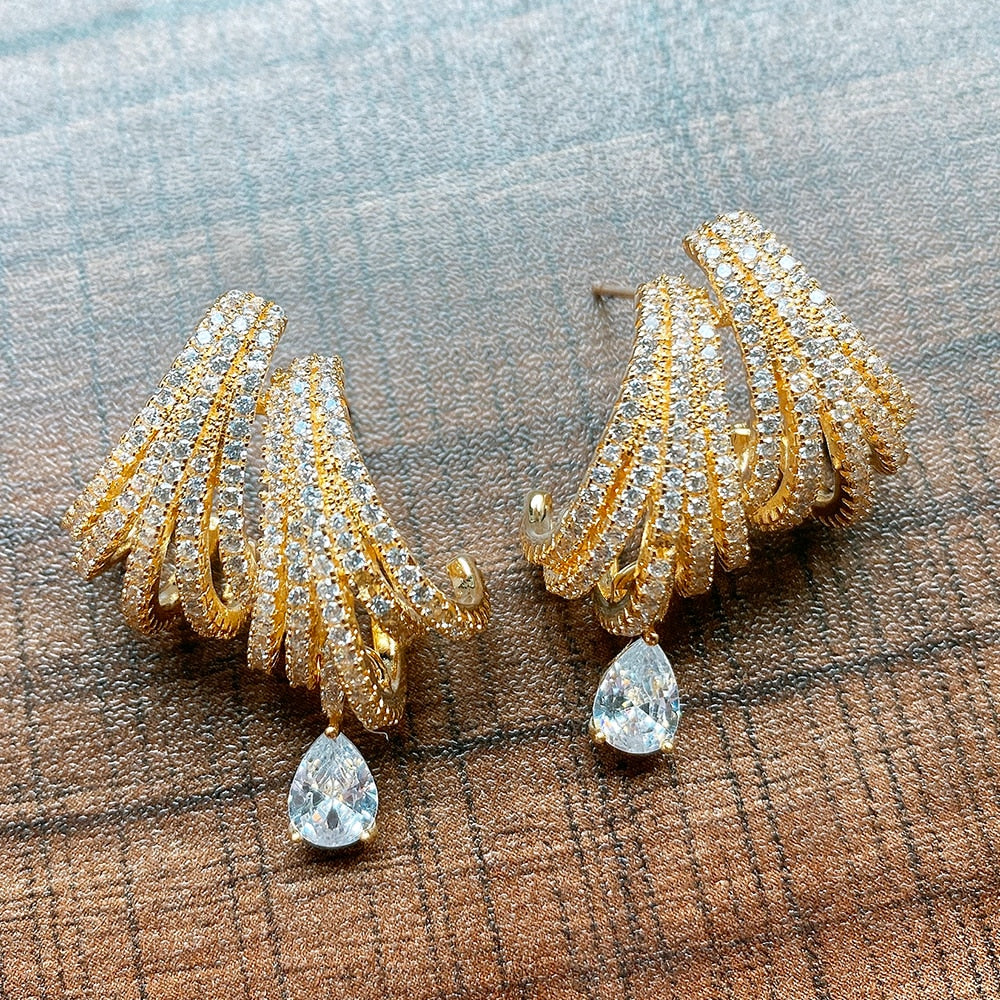 DOUBLE CLAWS STUD Cubic Zircon Indian Gold Earrings