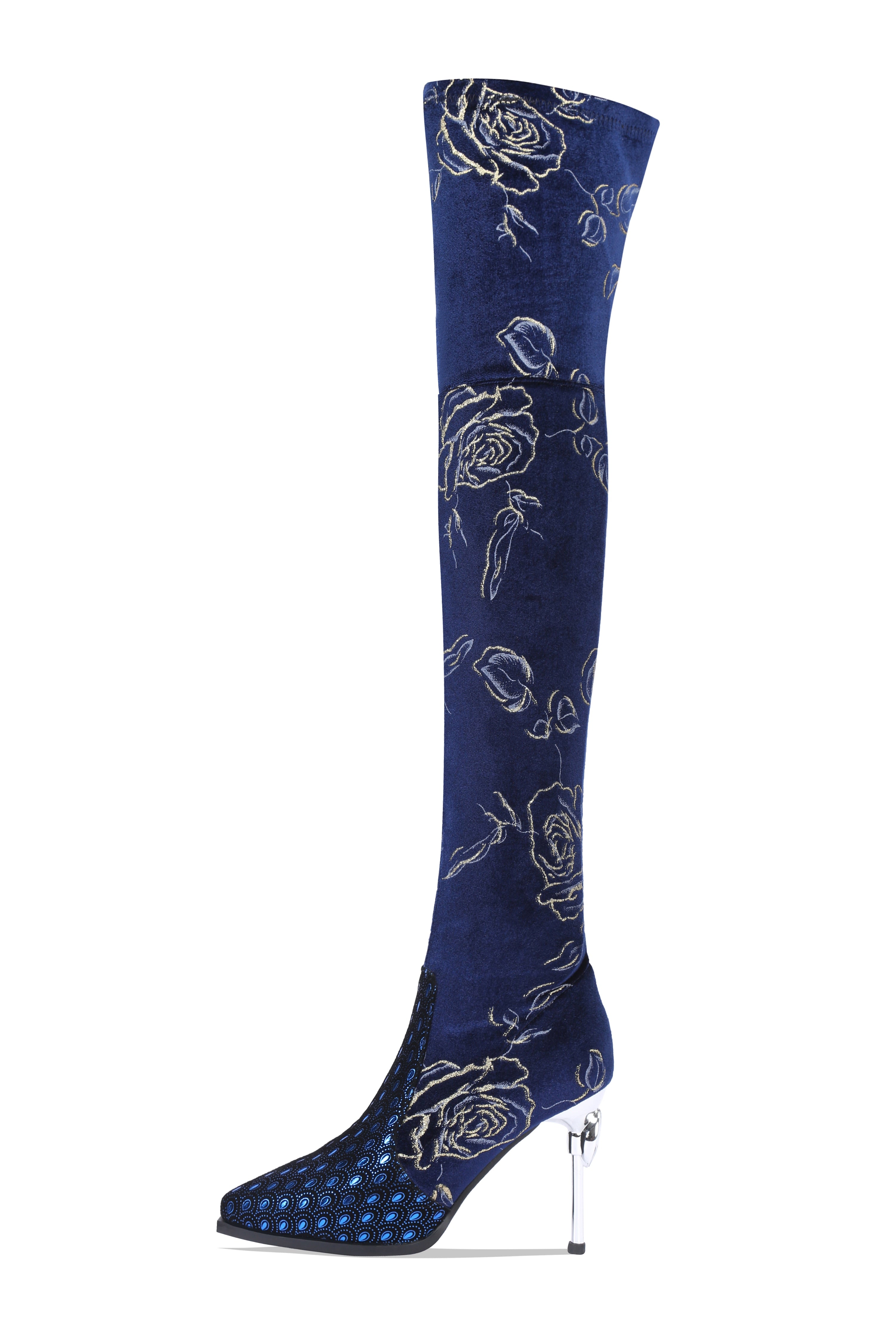 Fine-heeled Printed Sheepskin Stretch Leather High-heeled Over The Knee Boots