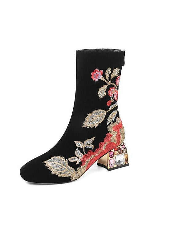 VIVID Embroidered Ankle Round Head Short Boots