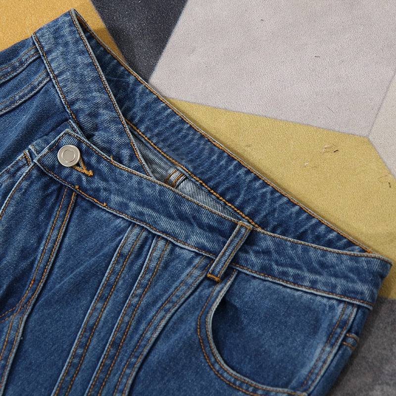 VIVIANNA High Waist Irregular Striped Denim Pants