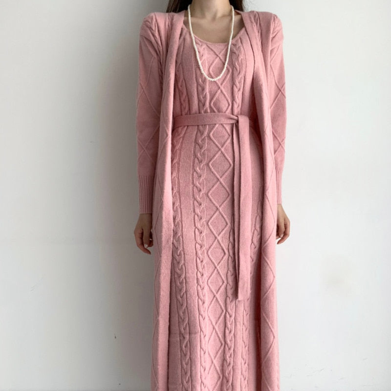 VIVIANNA Elegant Thick Knitted Dress 2 Piece Set