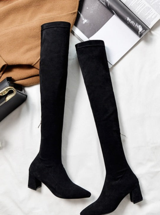 Genuine Suede Leather Over The Knee Boots