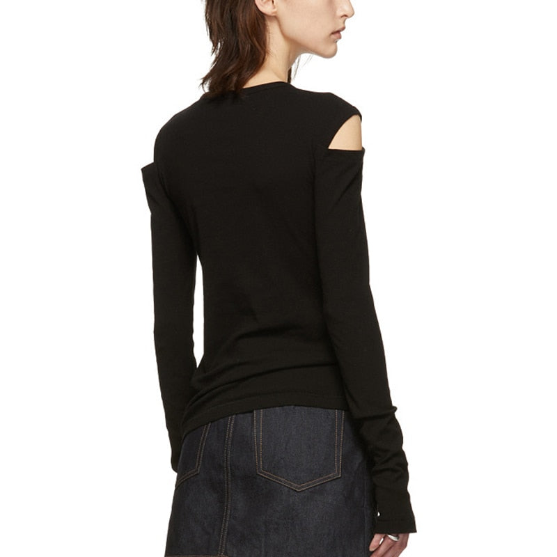 Hollow Out Off Shoulder Long Sleeve T Shirt