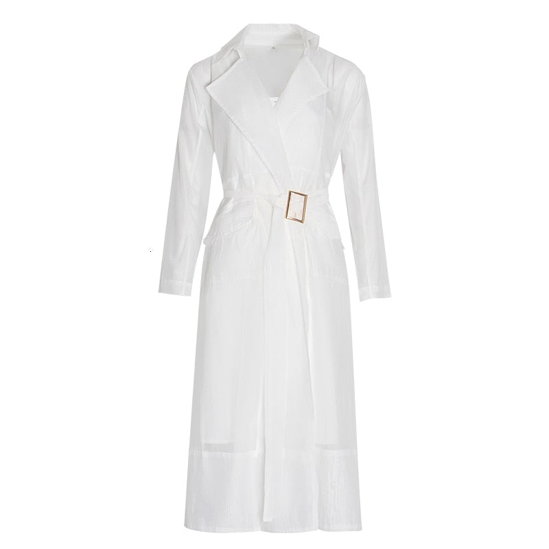 Voile Lace up with Feather Pockets Windbreaker Dress
