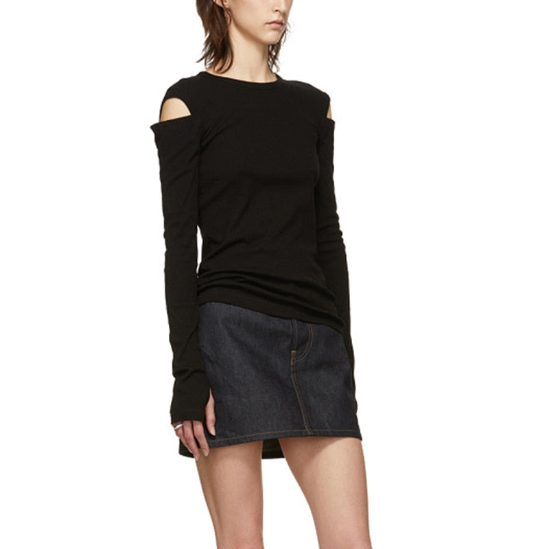 Hollow Out Off Shoulder Long Sleeve T Shirt