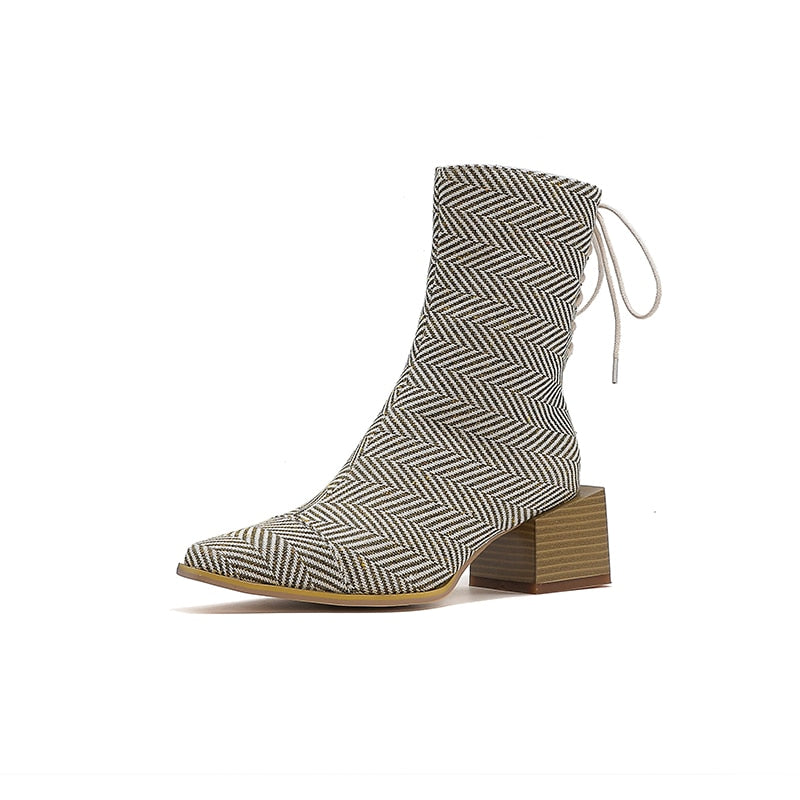Simplicity Style Square Heel Lace-up Mid Heel Ankle Boots