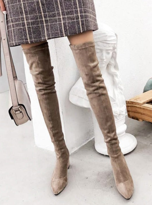 Genuine Suede Leather Over The Knee Boots