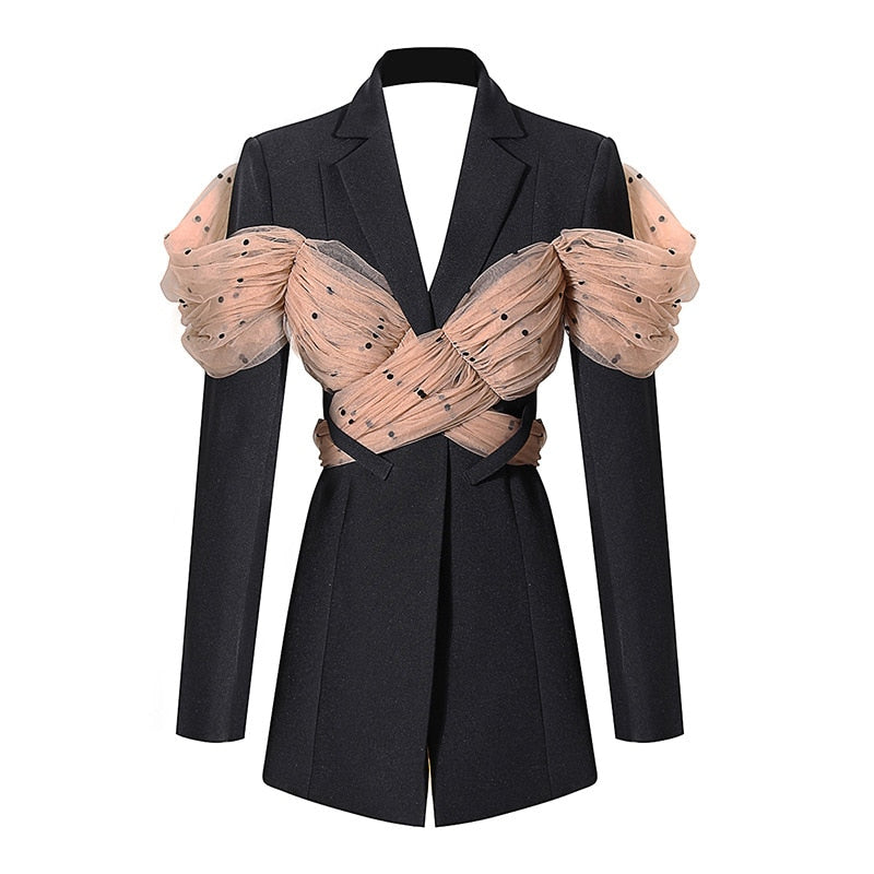 VIVIANNA Patchwork Dot Mesh Backless Blazers