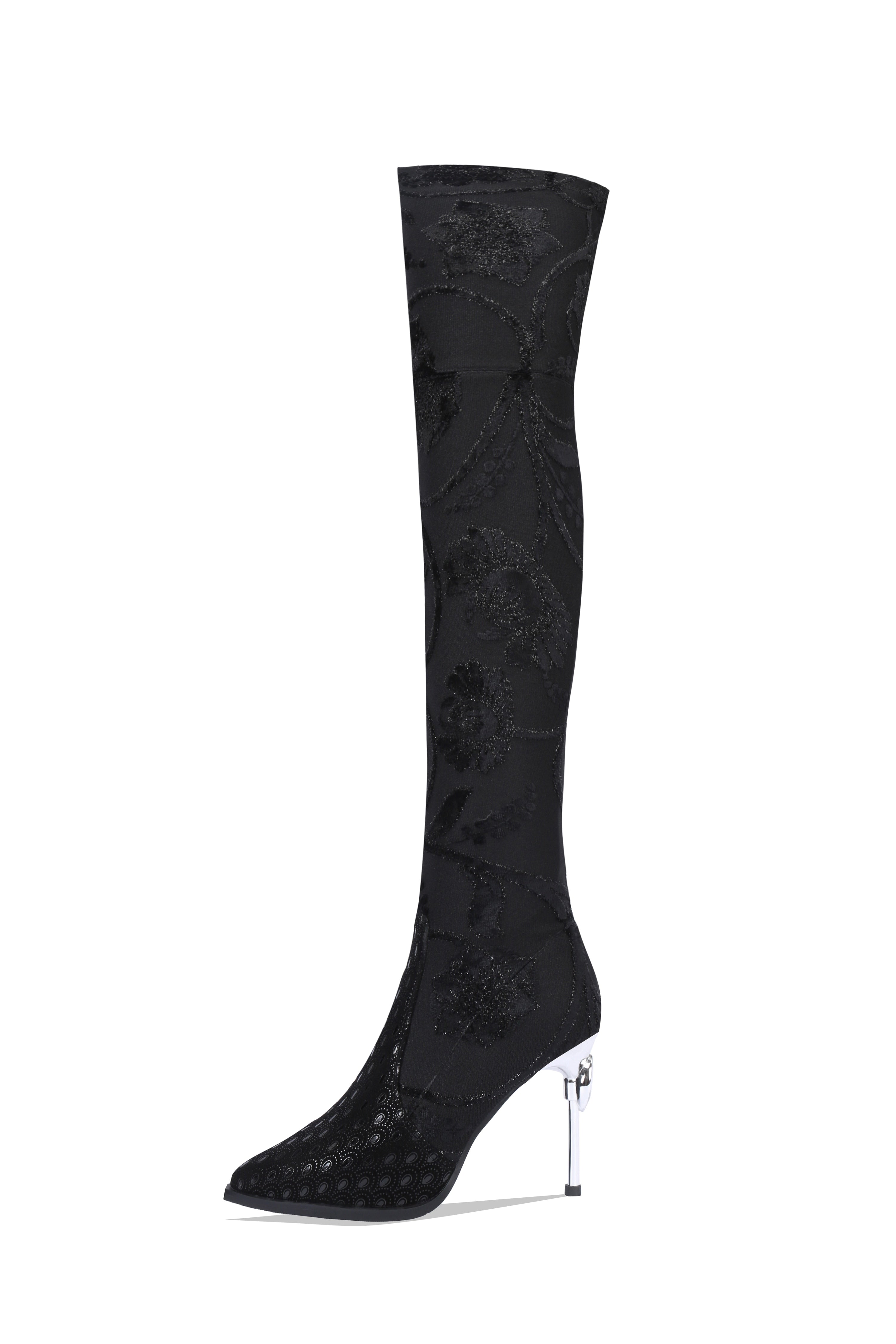 Fine-heeled Printed Sheepskin Stretch Leather High-heeled Over The Knee Boots