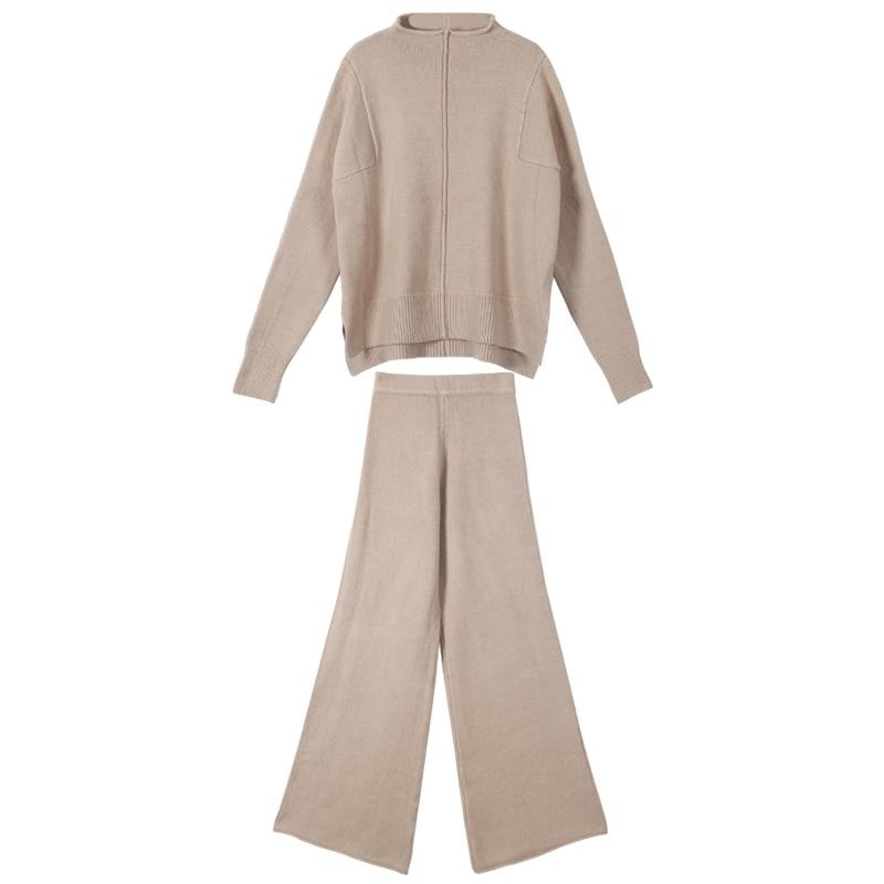 Drape Knitting Cashmere Sweater Wide-Legged Pants Set