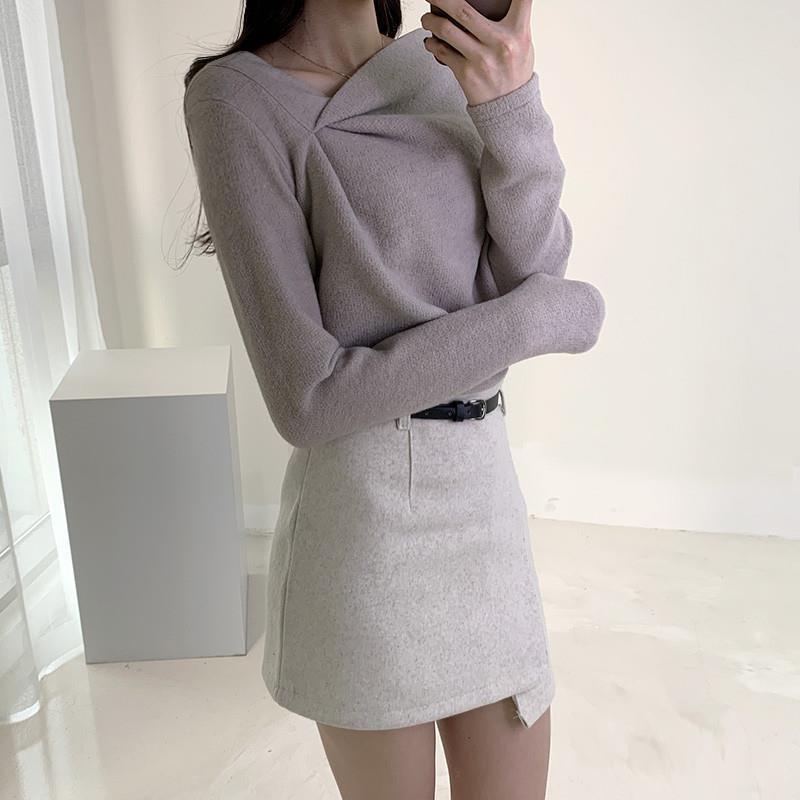 Irregular Collar Double-sided Velvet Long Sleeve Pullover Top