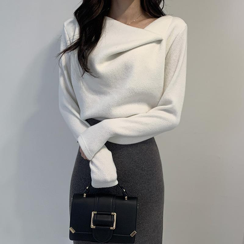 Irregular Collar Double-sided Velvet Long Sleeve Pullover Top
