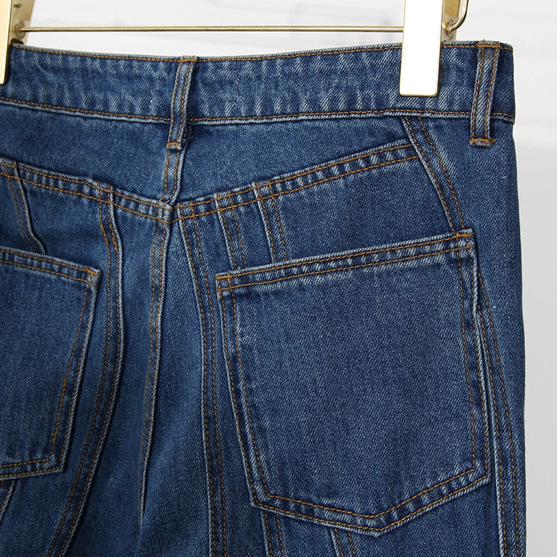 VIVIANNA High Waist Irregular Striped Denim Pants
