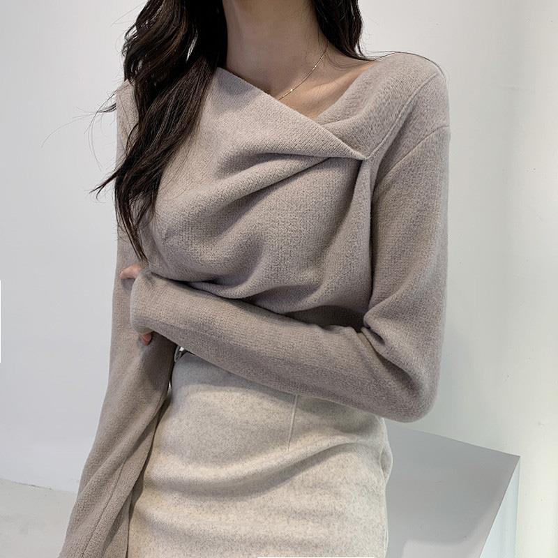 Irregular Collar Double-sided Velvet Long Sleeve Pullover Top