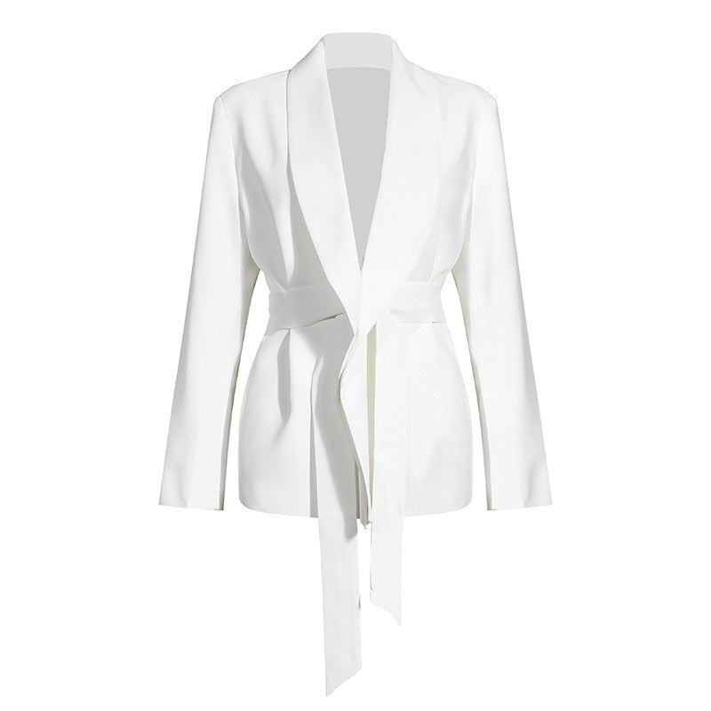 High Waist Belt Lace-up Straight Suit Blazer Set