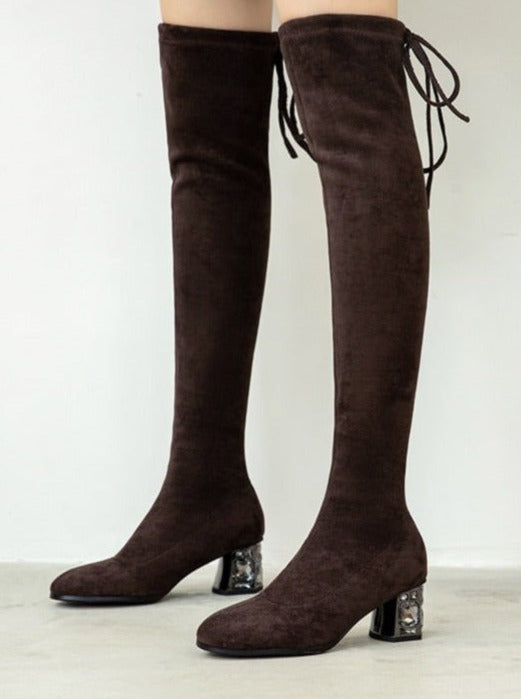 Sexy City Over The Knee Round Toe Knight Suede Boots