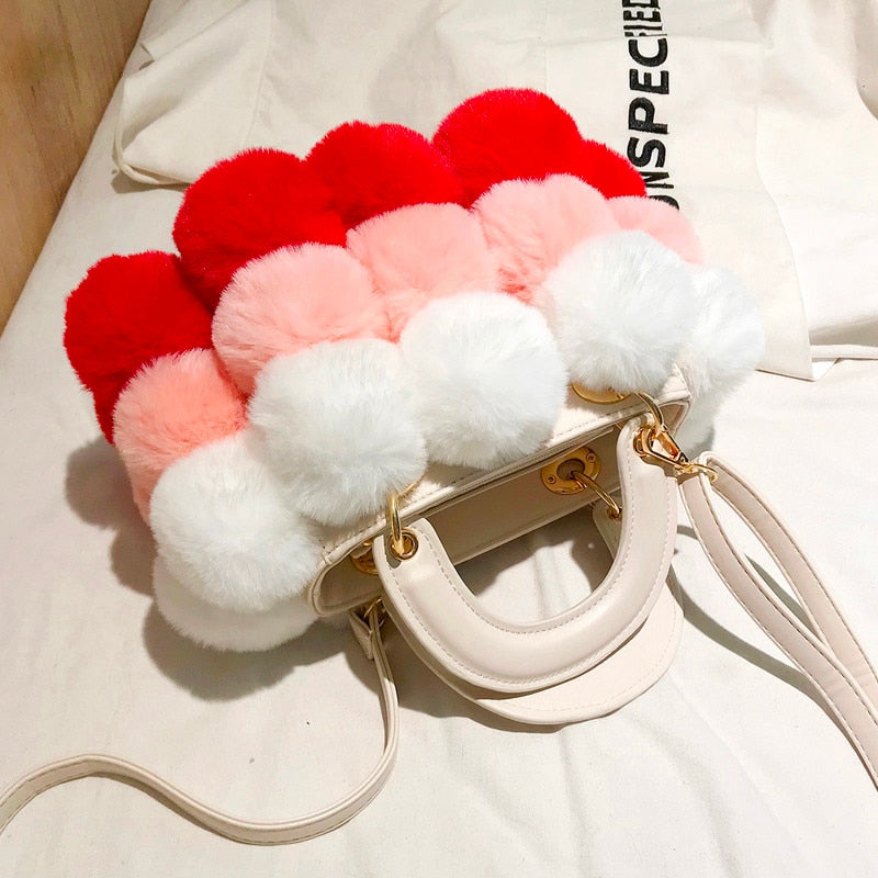 Warm Winter Faux Fur Ball Tote Bag