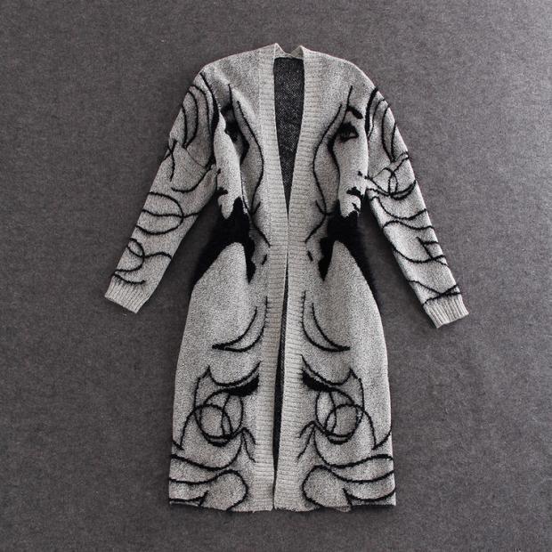 VIVIANNA Batwing Sleeve Knitted Long Sweater Trench Cardigan