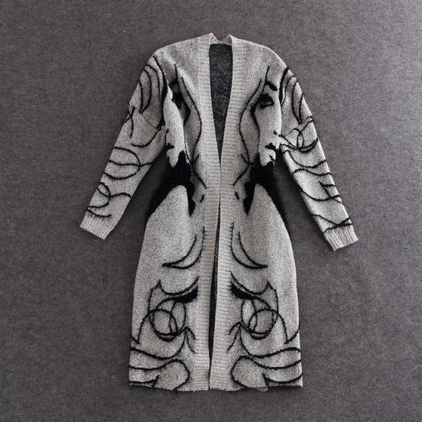VIVIANNA Batwing Sleeve Knitted Long Sweater Trench Cardigan